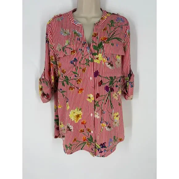 Calvin Klein Women's Red Striped Blouse (B32) - Picture 1 of 12